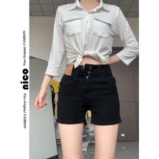 批发蓝色牛仔短裤女夏季新款梨形身材大码胖mm高腰<b class='q'>弹力</b>显瘦a字热裤子