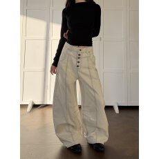 批发美式复古解构单排扣设计弯刀<b class='q'>牛仔裤</b><b class='q'>男</b>女高街宽松休闲百搭阔腿长裤