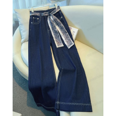 批发丝巾刺<b class='q'>绣花</b>边阔腿<b class='q'>牛仔裤</b>女2025秋季韩版高腰显瘦韩版宽松喇叭裤子