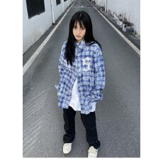 批发字母长袖<b class='q'>衬衫</b>日系港风ins宽松<b class='q'>衬衣</b>男生夏季潮流百搭休闲外套