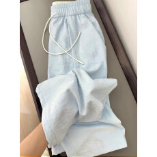 批发原版 大码多巴胺蓝色格纹时尚阔腿裤女春<b class='q'>秋</b>新款小个子宽松直筒格