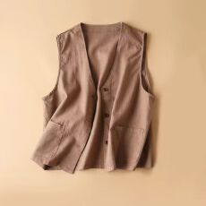 批发单层薄款<b class='q'>背心</b>马甲女士外穿宽松休闲无袖显瘦棉麻坎肩亚麻夏季外套
