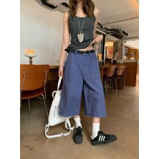 批发美式高街大口袋设计感法工蓝牛仔裤男女宽松直筒高级百搭长裤