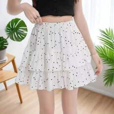 批发大码胖mm新款波点<b class='q'>甜美</b>短裙蛋糕半身裙女白色夏季a字高腰显瘦裙子