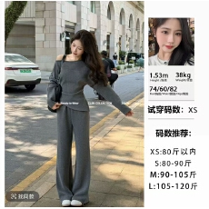 批发菜菜暖冬可颂小个子秋冬正肩显瘦上衣显高长裤两件套CCTZ055