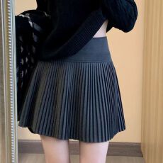 批发韩系毛呢灰色百褶半身裙女高腰<b class='q'>胖</b><b class='q'>mm</b><b class='q'>显瘦</b>防走光a字短裙子秋冬季