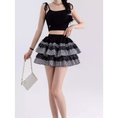 批发辣妹格子蓬蓬裙女春夏秋<b class='q'>冬</b>小个子a字蛋糕裙高腰显瘦蕾丝半身短裙
