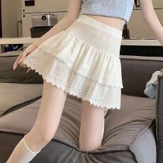 批发奶油蛋糕蕾丝刺绣A字<b class='q'>半身裙</b>女夏季2026新款高腰白色蛋糕公主<b class='q'>短裙</b>