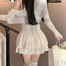 批发奶油蛋糕裙蕾丝刺绣花边甜辣少女<b class='q'>短裙</b>女春秋a字遮肉半身蓬蓬裙子