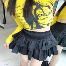 批发白色雪纺蛋糕<b class='q'>半身裙</b>女夏季小个子设计感褶皱高腰显瘦a字蓬蓬<b class='q'>短裙</b>