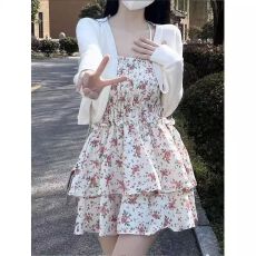 批发套装女夏季小个子吊带连衣裙春<b class='q'>秋</b>甜美清新多巴胺A字裙配开衫上衣