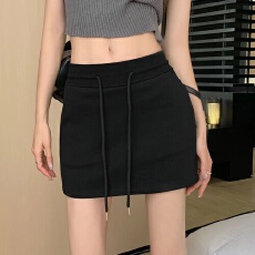 批发灰色半身裙包臀抽绳新款夏防走光<b class='q'>显瘦</b>修身休闲运动短裙高腰a字裙