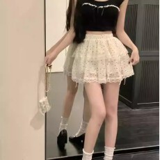 甜美蕾丝花边蛋糕裙女高腰防走光百搭A字蓬蓬短裙防走光半身裙夏