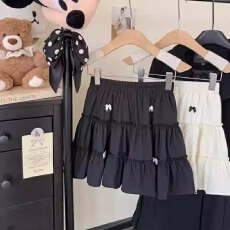 批发白色蝴蝶结半身裙女夏季2026新款a字小个子蛋糕荷叶边防走光<b class='q'>短裙</b>