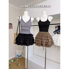 批发白色春<b class='q'>秋</b>新款甜美风蕾丝拼接半身裙百搭减龄系带丝绒高腰蛋糕短裙