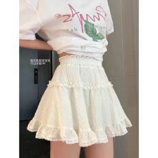 批发白色少女肌理感<b class='q'>高腰</b>南瓜花苞裤内衬嗲嗲细腰裙百褶半身裙防走光