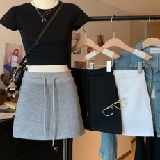 批发夏季抽绳卫衣裙黑色休闲运动短裙女防走光<b class='q'>包臀</b>a字灰色<b class='q'>半身裙</b>白色