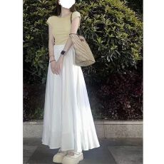 批发温柔风白色<b class='q'>半身裙</b>女夏季新款伞裙气质收腰显瘦百搭中长款A字裙子
