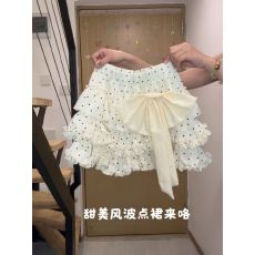 批发韩系甜美少女风波点蝴蝶结蓬蓬半身裙女2026年修身显瘦A字蛋糕裙