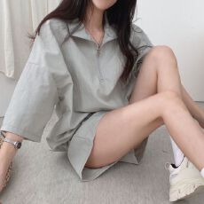批发大码拉链短袖女装两件套学生夏季<b class='q'>韩版</b>时尚休闲<b class='q'>运动服</b>套装宽松高领