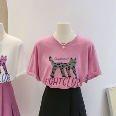 批发夏季新款2025复古美式卡通印花短袖舒适甜美T恤宽松设计上衣