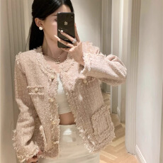 批发春秋新款复古气质名媛彩色编织粗花呢小香风短款外套女