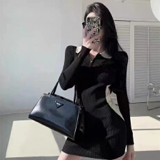 批发复古polo领打底针织<b class='q'>连衣裙</b>女<b class='q'>春秋</b>冬新款显瘦包臀短裙子