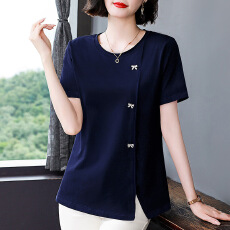 批发跨境短袖恤女装2024夏季新款中年<b class='q'>妈妈</b>体恤衫大码胖宽松显瘦上衣服