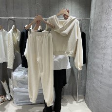 批发休闲运动套装女秋季2025韩版新款长袖连帽外套洋气背心三件套