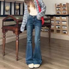 批发辣妹微喇闪电猫抓纹牛仔裤 韩系复古修身弹力<b class='q'>长裤</b>女