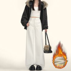 批发极简高级风｜美式辣妹｜白色高腰直筒显瘦牛仔裤女