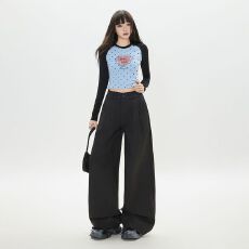 批发秋冬复古慵懒风美式通勤休闲西裤女新款高腰显瘦直筒拖地裤长裤女