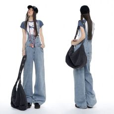 批发【新品】！2026夏季｜韩系阔腿背带裤高腰宽松减龄拖地牛仔背带裤