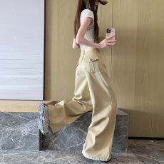 批发2026天丝卡其色阔腿牛仔裤女2026夏季薄款莱赛尔冰丝直筒裤