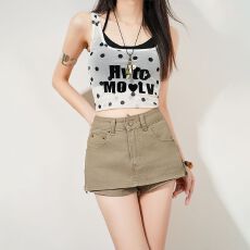 批发辣妹气氛｜甜酷街头｜高级感其色<b class='q'>短</b><b class='q'>裤裙</b>女侧边拉链牛仔半身裙