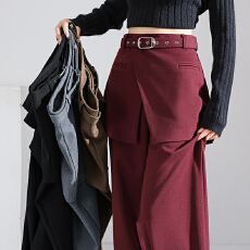 批发秋冬毛呢叠穿西装阔腿裤穿搭假两件屁帘裤子高级感阔腿裤子