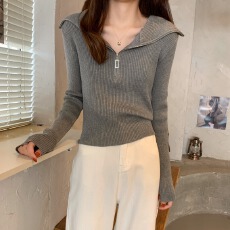 批发设计感拉链长袖针织衫女春装新款宽松<b class='q'>百搭</b>薄<b class='q'>外套</b>早秋上衣慵懒毛衣
