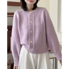 批发镂空设计花边针织开衫韩版春秋冬款百搭软糯小众新款复古女装上衣