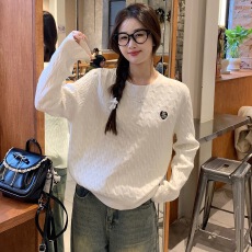 批发白色圆领套头麻花毛衣女秋冬新款慵懒风<b class='q'>刺绣</b>软糯显瘦百搭针织<b class='q'>上衣</b>