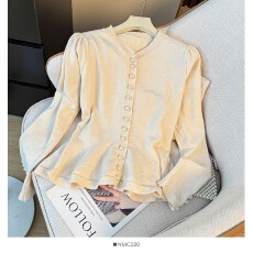 批发法式高级感气质珍珠扣V领裙摆针织衫女秋季2025软糯减龄宽松上衣