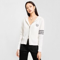 批发实价秋冬新款韩版学院风连帽小众设计撞色长袖开衫<b class='q'>上衣</b>女