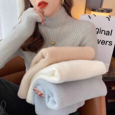 批发针织打底衫女<b class='q'>春</b>秋季2023新款洋气内搭半高领加厚一体绒水貂绒毛衣