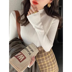 半高领针织打底衫女秋冬百搭修身显瘦白色毛衣中领内搭上衣春秋季