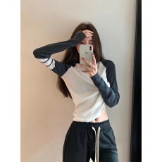 批发美式复古小众短款内搭长袖针织衫毛衣女装秋季修身显瘦打底衫上衣