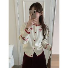 批发韩版慵懒软糯撞色蝴蝶结保暖毛衣<b class='q'>开衫</b>女秋新款显瘦<b class='q'>外</b>搭上衣