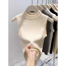 批发半高领针织背心女外穿2025春夏新款修身洋气百搭无袖打底小衫上衣