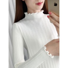 批发半高领<b class='q'>打底衫</b>女长袖内搭秋冬季新款中领毛衣短款修身木耳边针织衫