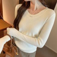 批发圆领毛衣2024年新款女白色打底衫内搭春秋针织衫长袖冬季毛衣上衣