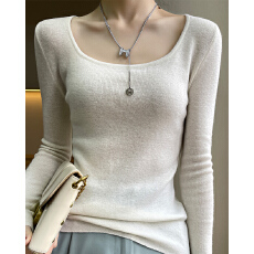 批发秋冬新款灰色低领羊毛针织打底衫女装内搭打底毛衣高级感气质上衣