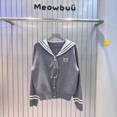 批发学院风海军领条纹减龄毛衣开衫女秋冬韩系穿搭撞色蝴蝶结针织外套